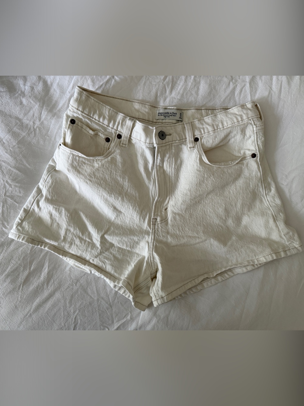 Abercrombie & Fitch Cream High-Rise Denim Shorts